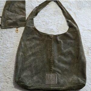 Khaki Suede Shoulder Bag